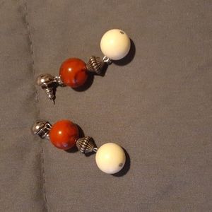 Cream & Burgundy Earrings (pierced earrings) 2" X 1/2" ( L7 BA)